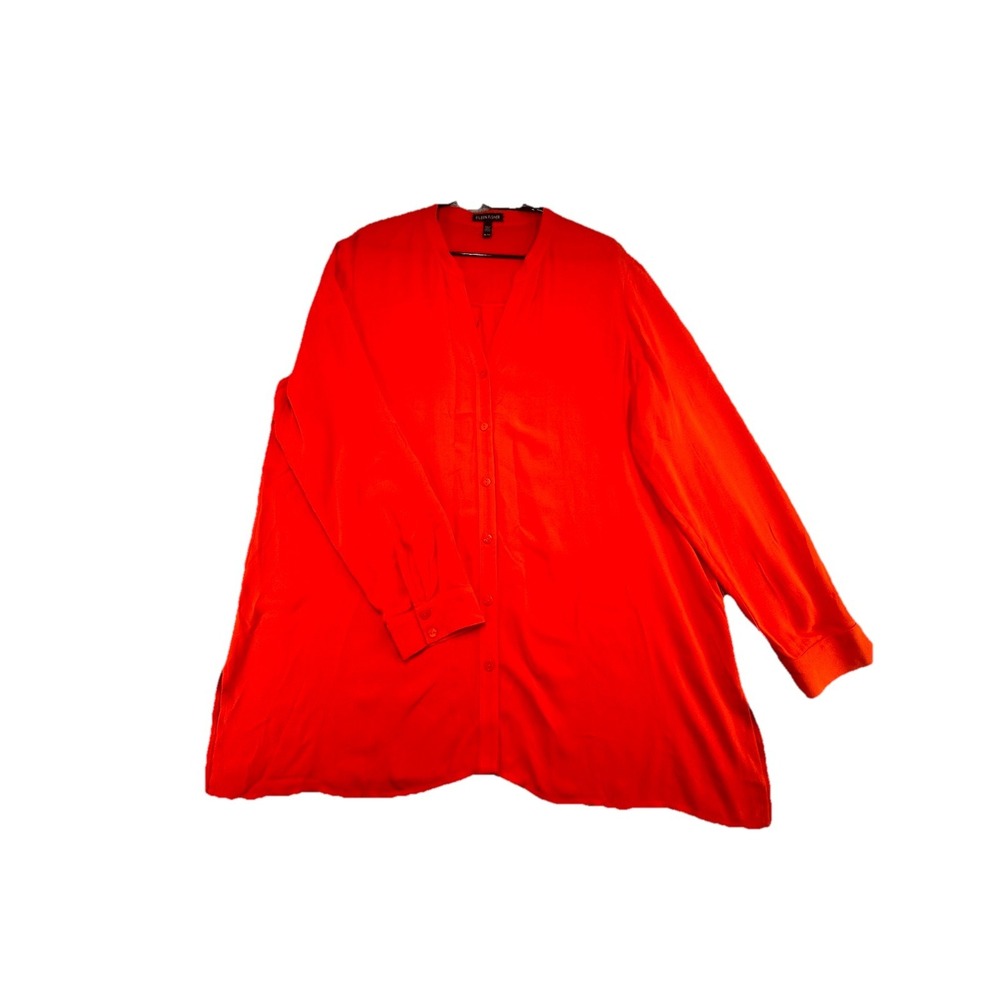 EILEEN‎ FISHER Crepe Georgette Silk Button Down V-neck Tunic  Size XL